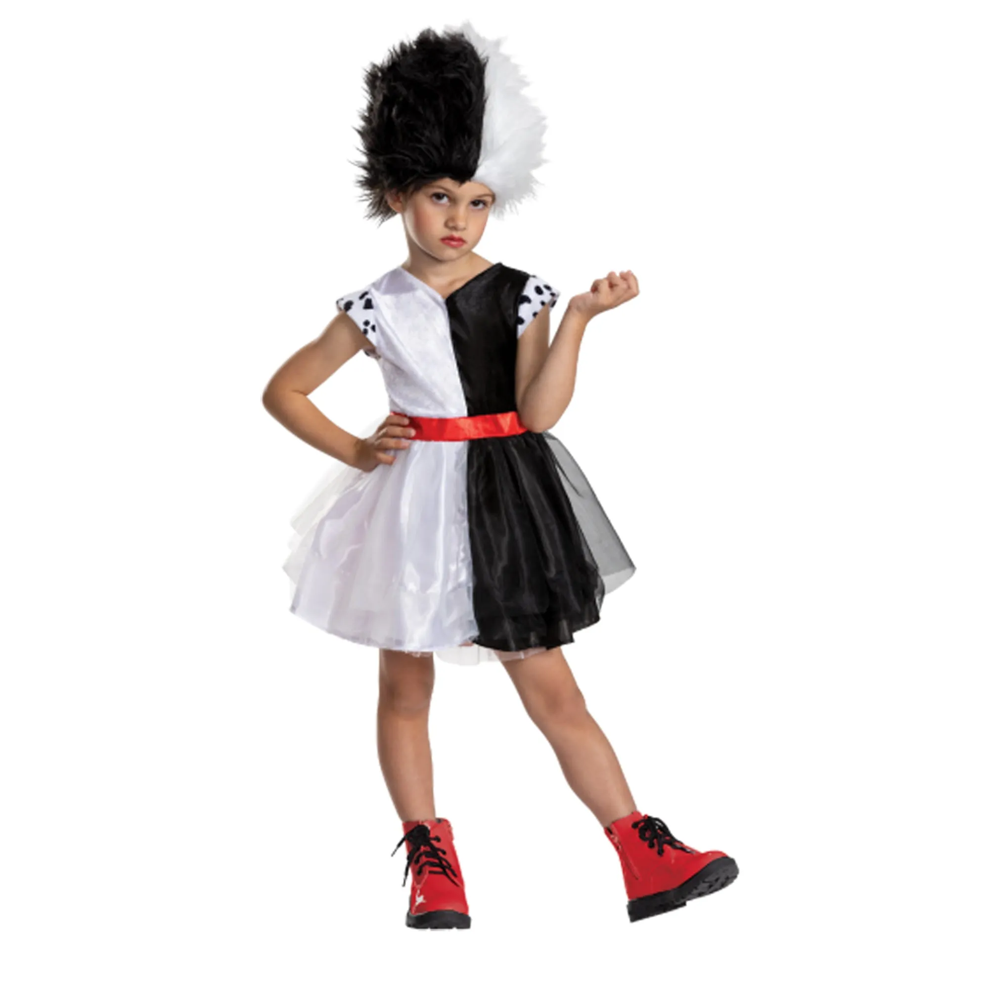 101 Dalmatians Cruella Classic Costume for Toddlers, Disney, White, Black and Red Dress