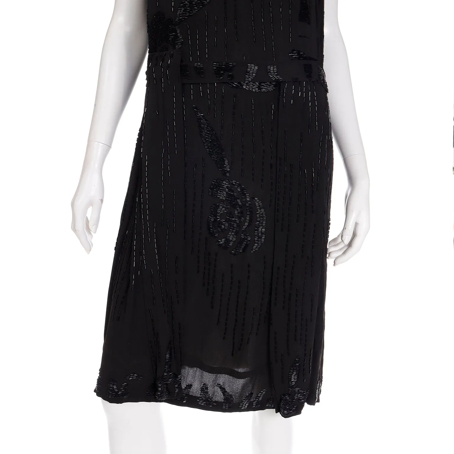 1920s Vintage Flapper Beaded Black Sleeveless Evening Dress