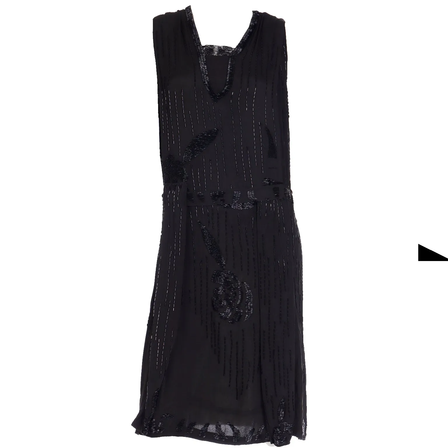 1920s Vintage Flapper Beaded Black Sleeveless Evening Dress