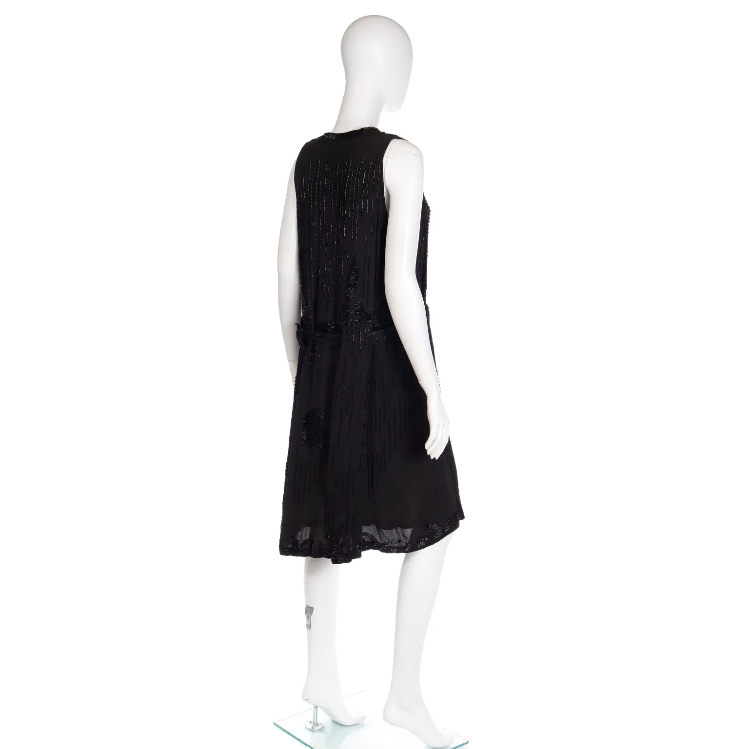 1920s Vintage Flapper Beaded Black Sleeveless Evening Dress