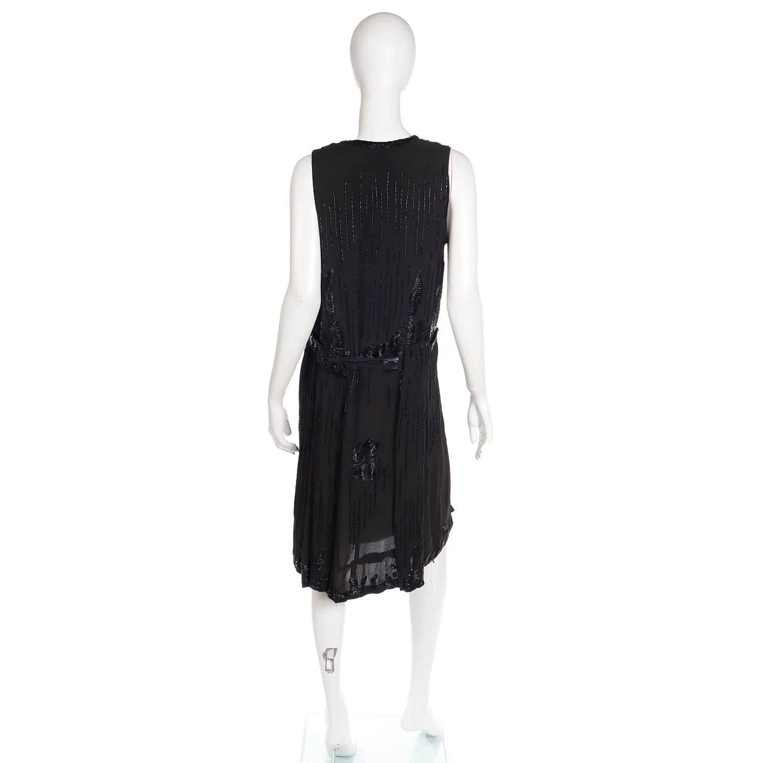 1920s Vintage Flapper Beaded Black Sleeveless Evening Dress