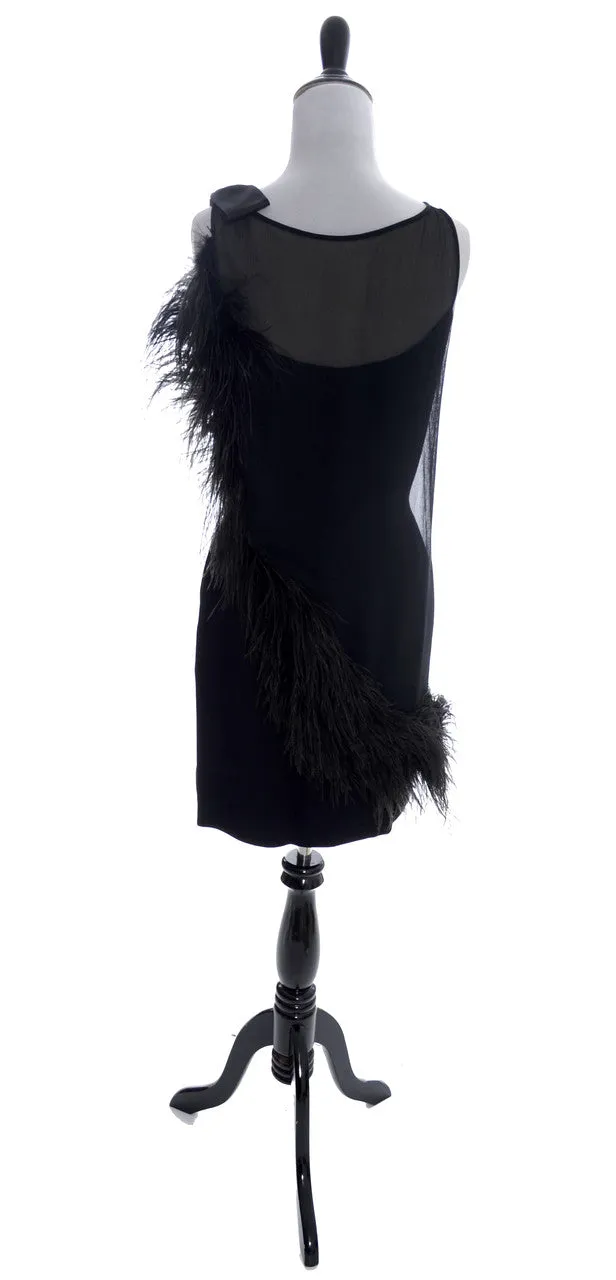 1970s Lilli Diamond Vintage Black Dress with Feathers