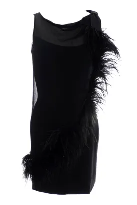 1970s Lilli Diamond Vintage Black Dress with Feathers