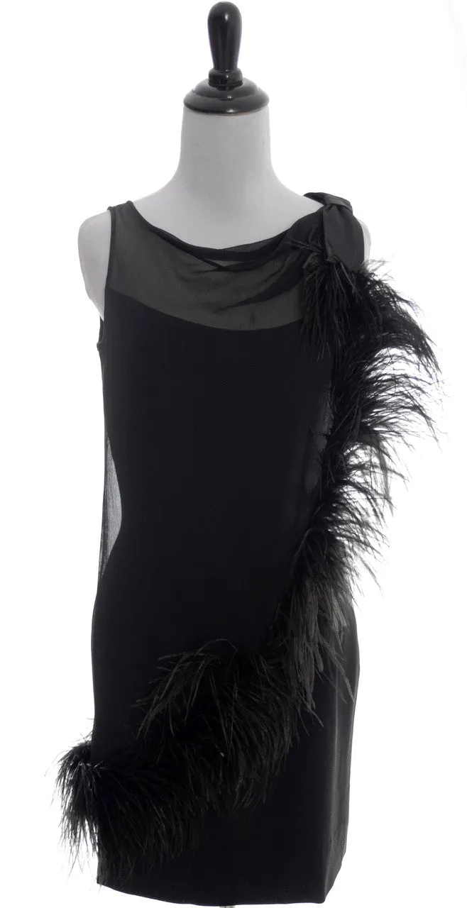 1970s Lilli Diamond Vintage Black Dress with Feathers