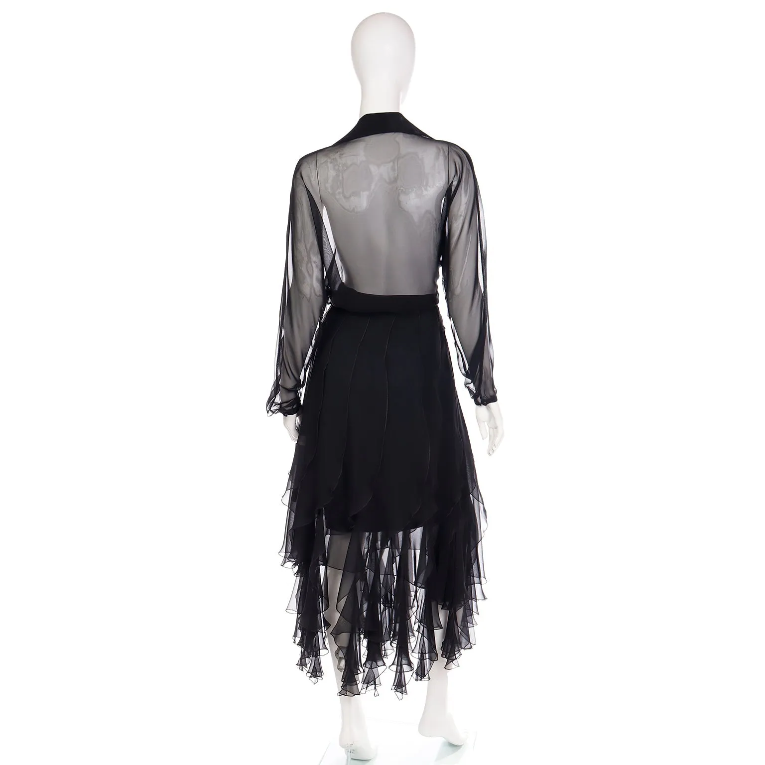 1990s Alberto Makali Vintage Sheer Black 2Pc Evening Dress