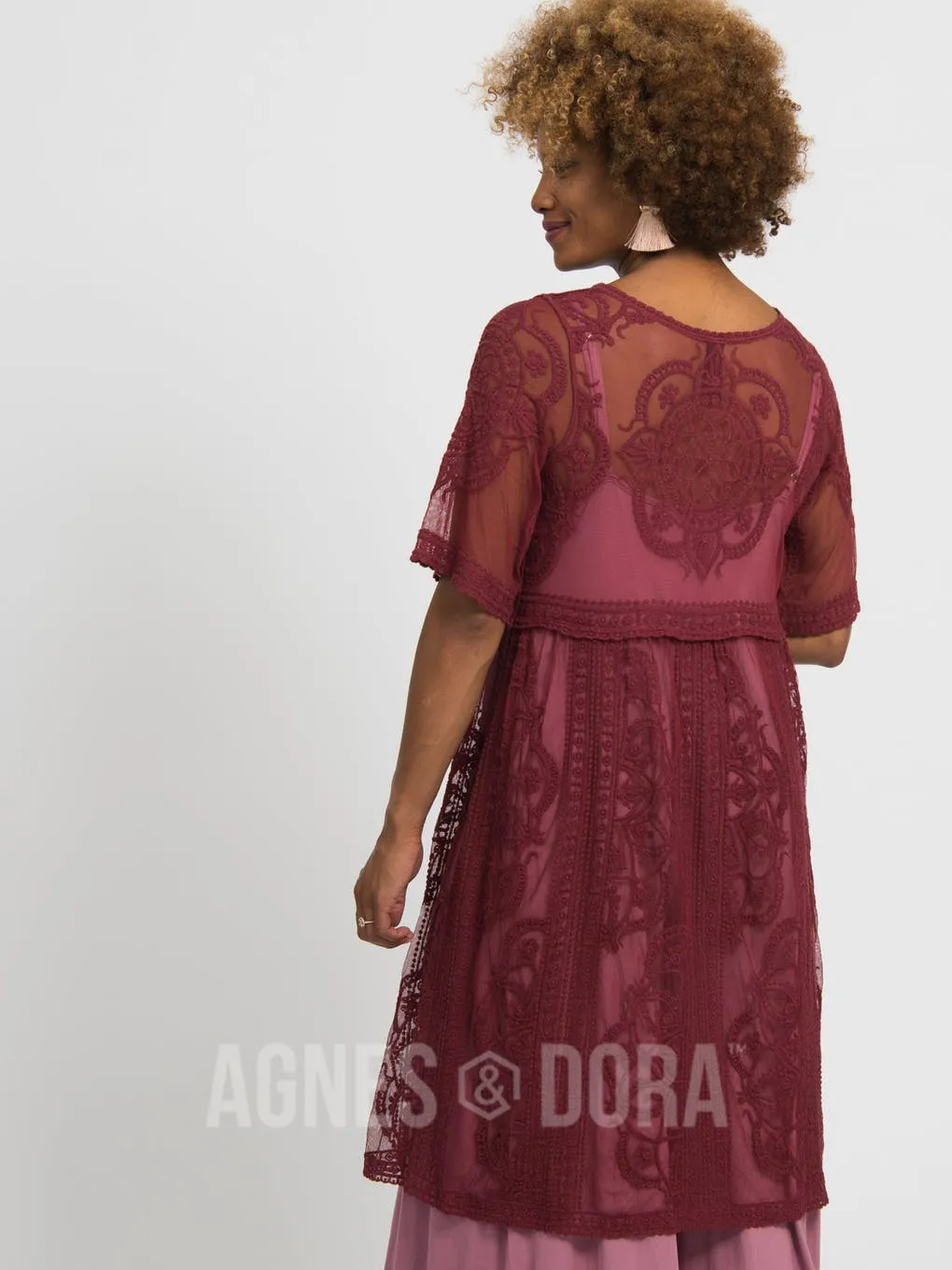 Agnes & Dora™ XS Vintage Lace Duster Black Cherry