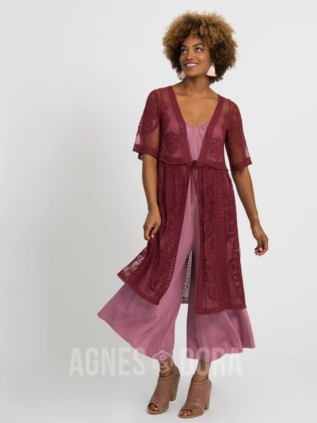 Agnes & Dora™ XS Vintage Lace Duster Black Cherry