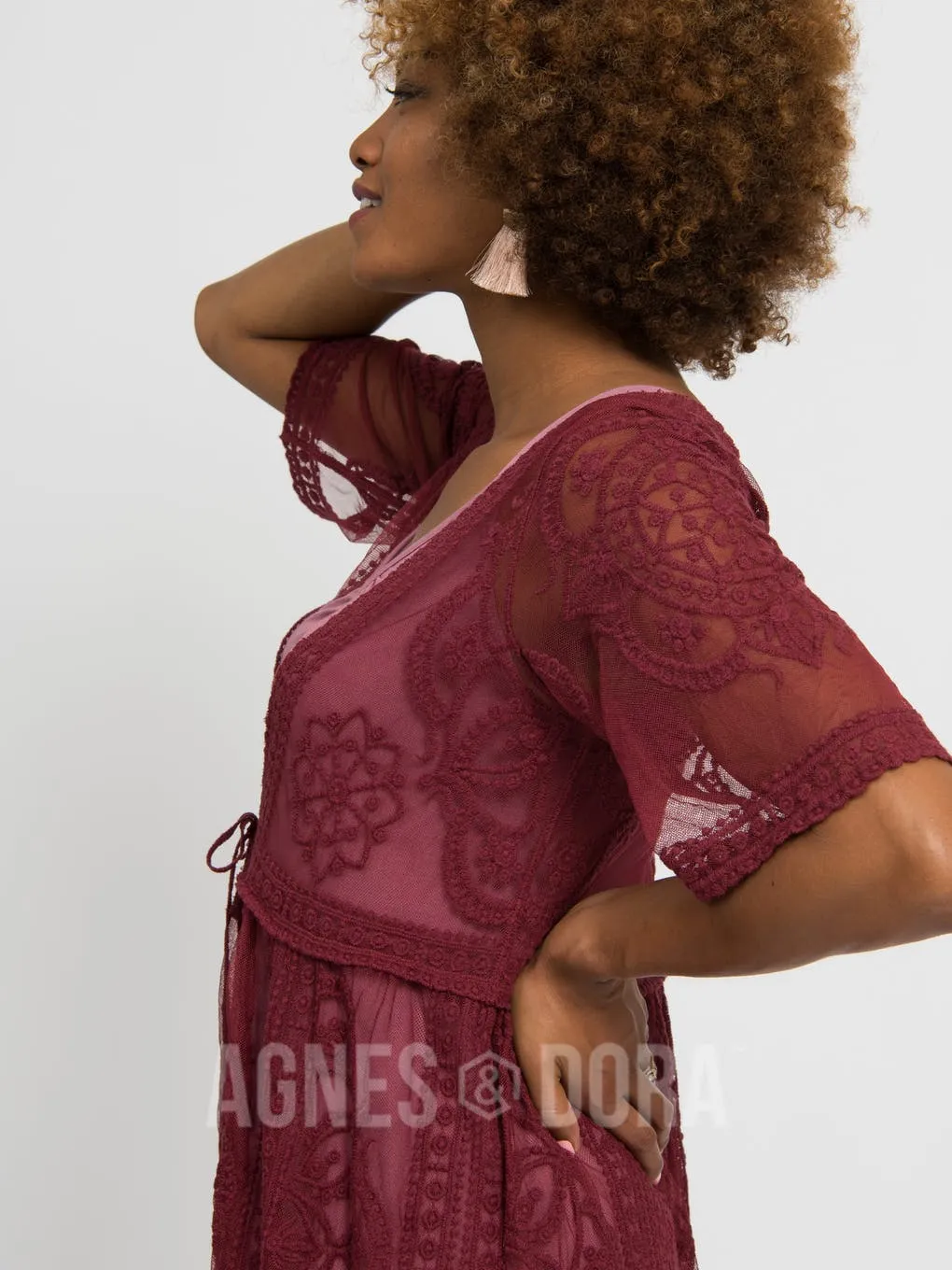 Agnes & Dora™ XS Vintage Lace Duster Black Cherry