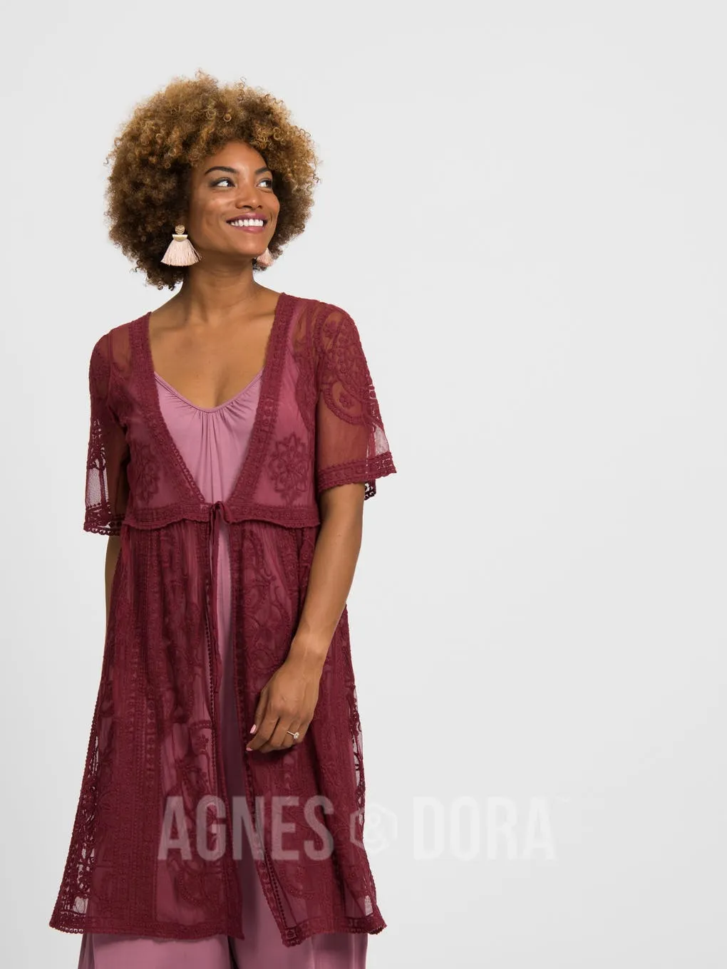 Agnes & Dora™ XS Vintage Lace Duster Black Cherry