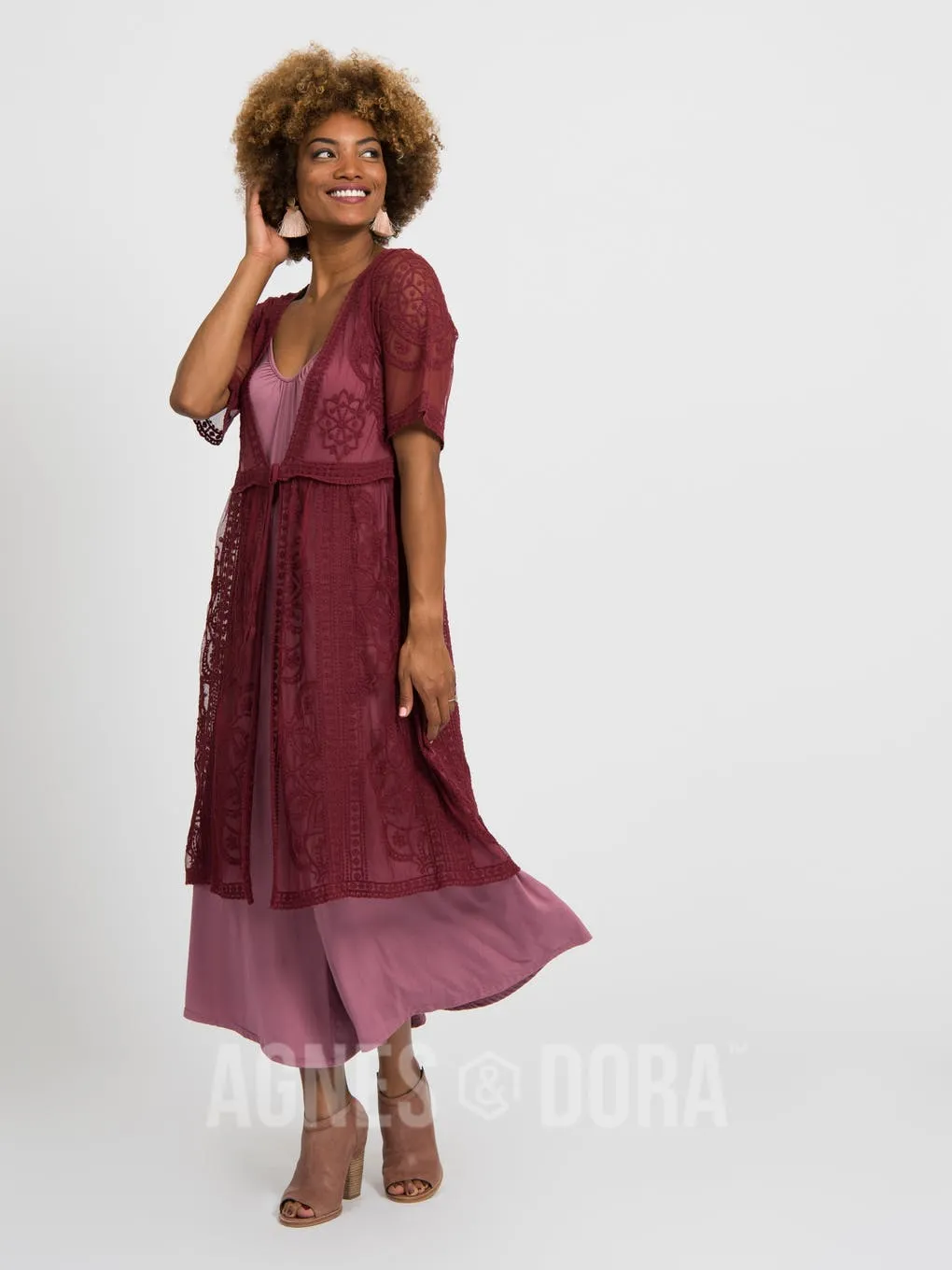 Agnes & Dora™ XS Vintage Lace Duster Black Cherry