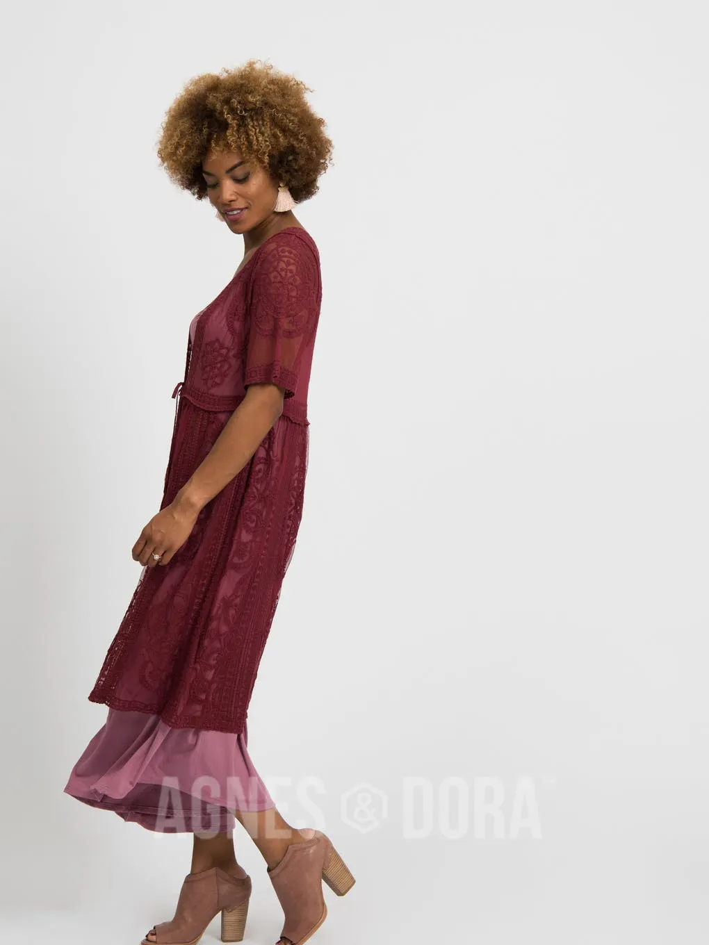 Agnes & Dora™ XS Vintage Lace Duster Black Cherry