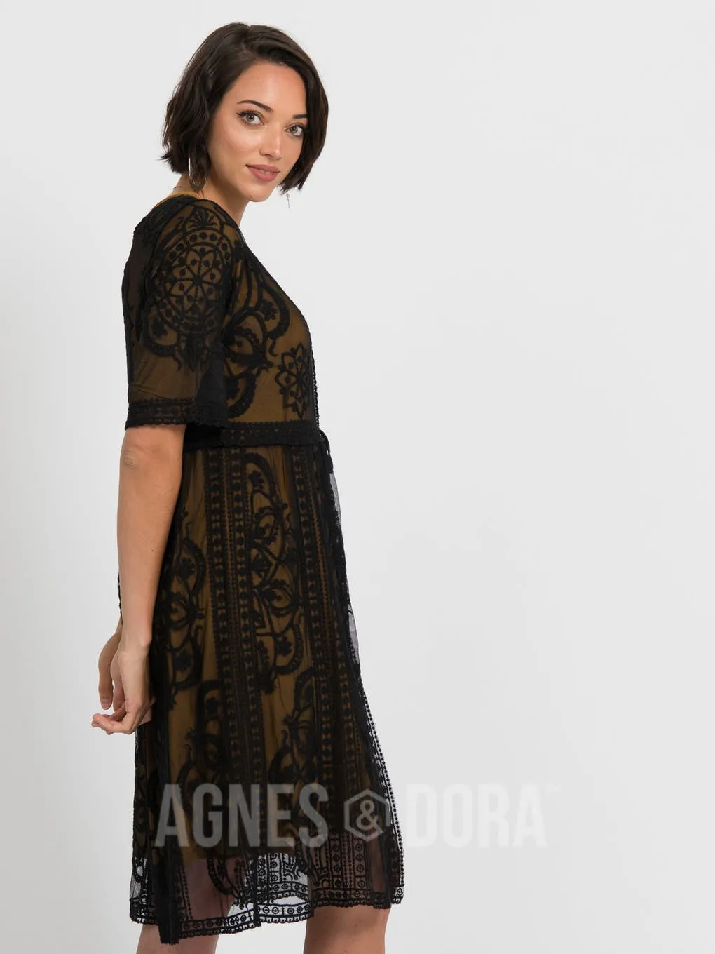 Agnes & Dora™ XS Vintage Lace Duster Black