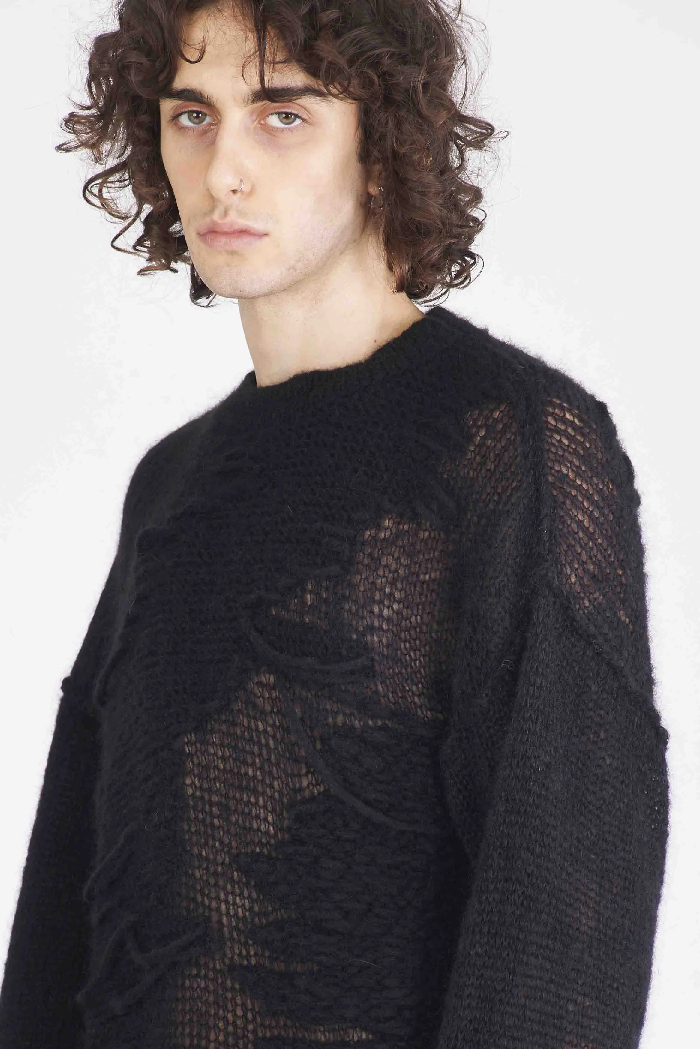 Alpaca and Mohair Crew Neck Sweater Black