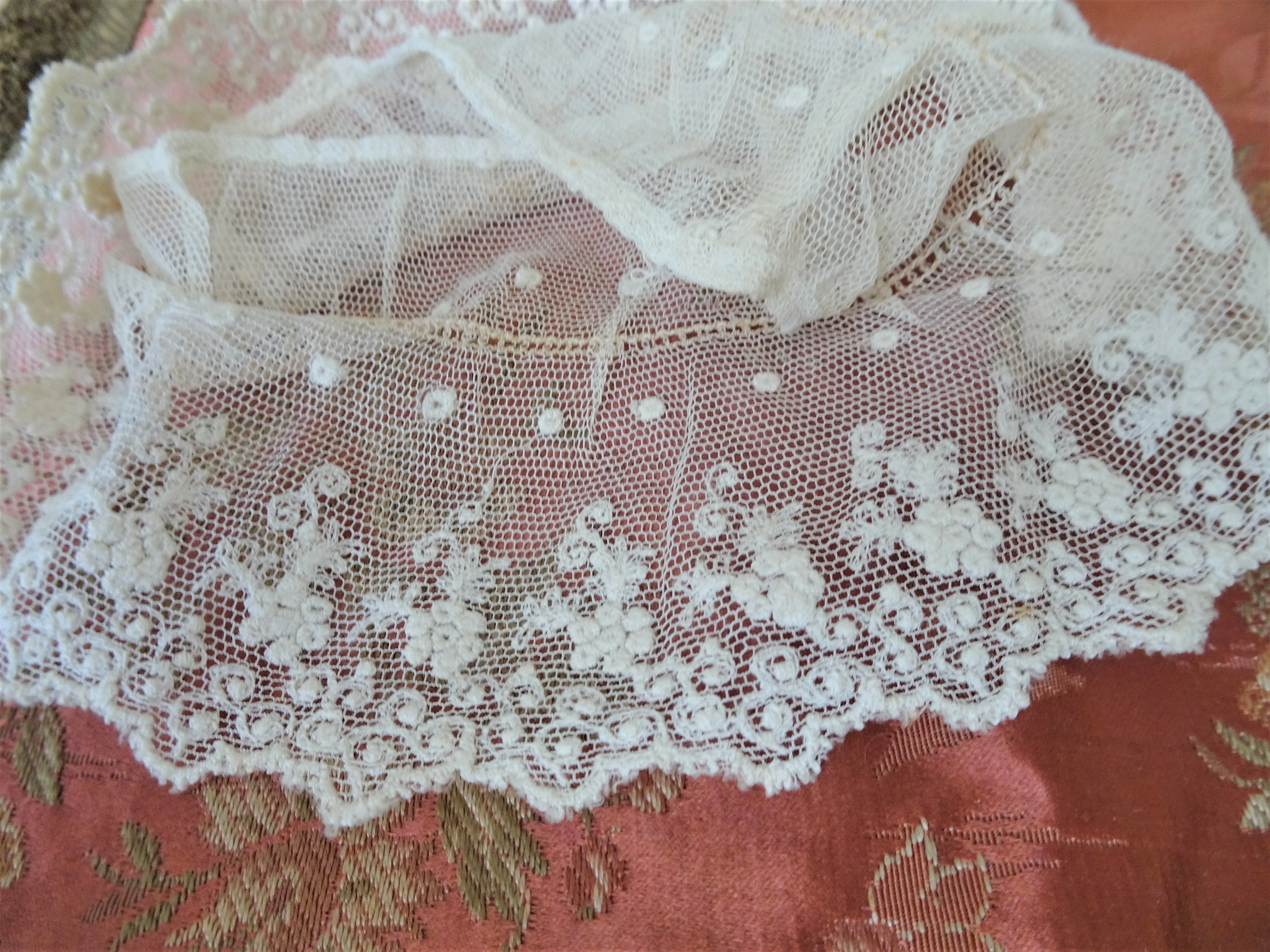 BEAUTIFUL Victorian French Netted Lace , Embroidered Netted Lace,Perfect For Dolls,Bridal Dress,Fine Heirloom Sewing, Collectible Antique Lace