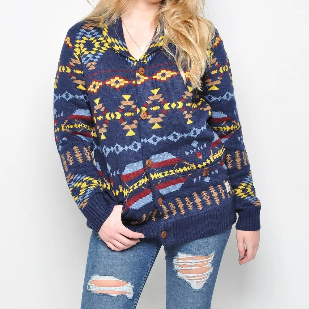 Bellfield - Aztec Cardigan - Womens Knitwear - Navy