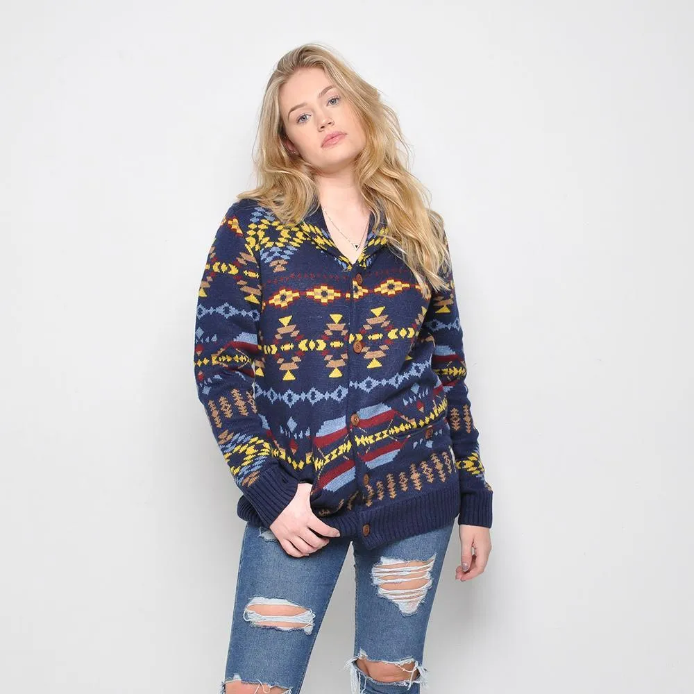 Bellfield - Aztec Cardigan - Womens Knitwear - Navy