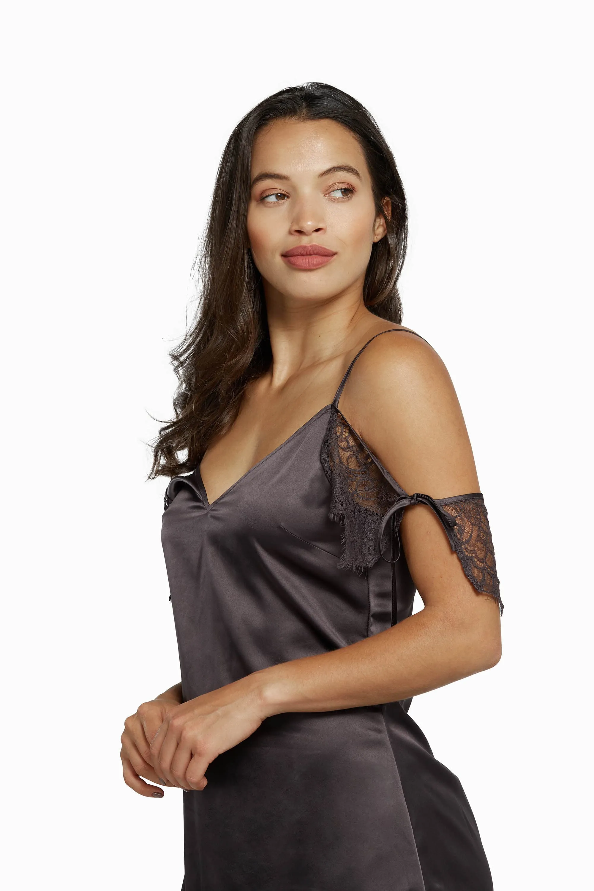 Black Adrienne Lace Trim Slip Dress