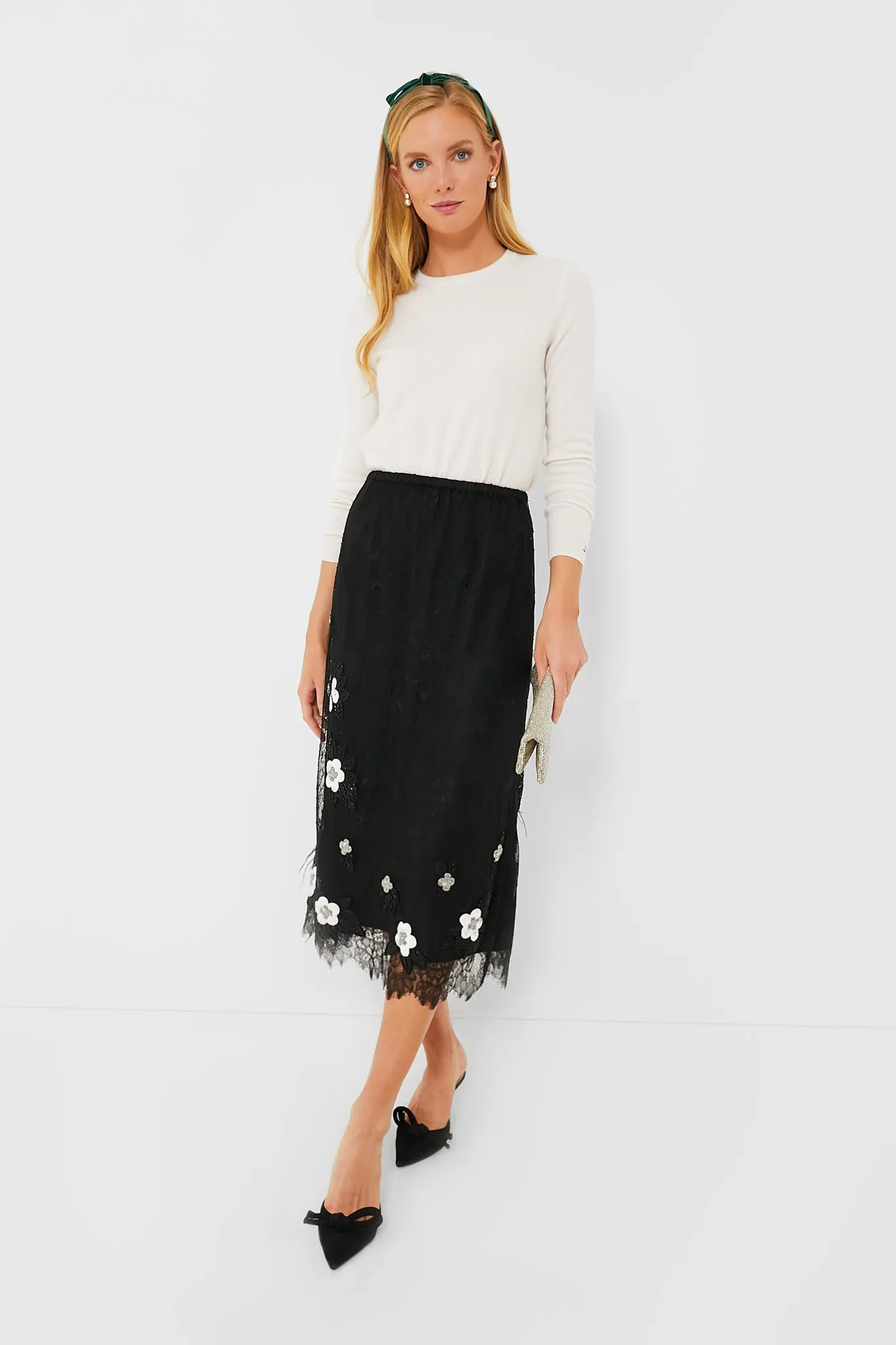 Black Bethany Lace Midi Skirt