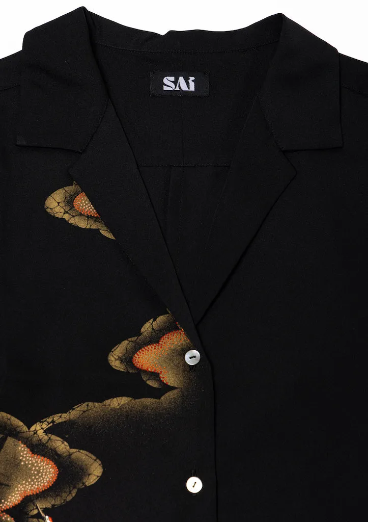 Black Crane Crop Shirt