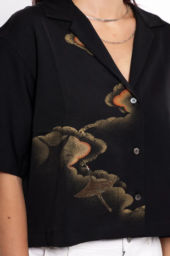 Black Crane Crop Shirt