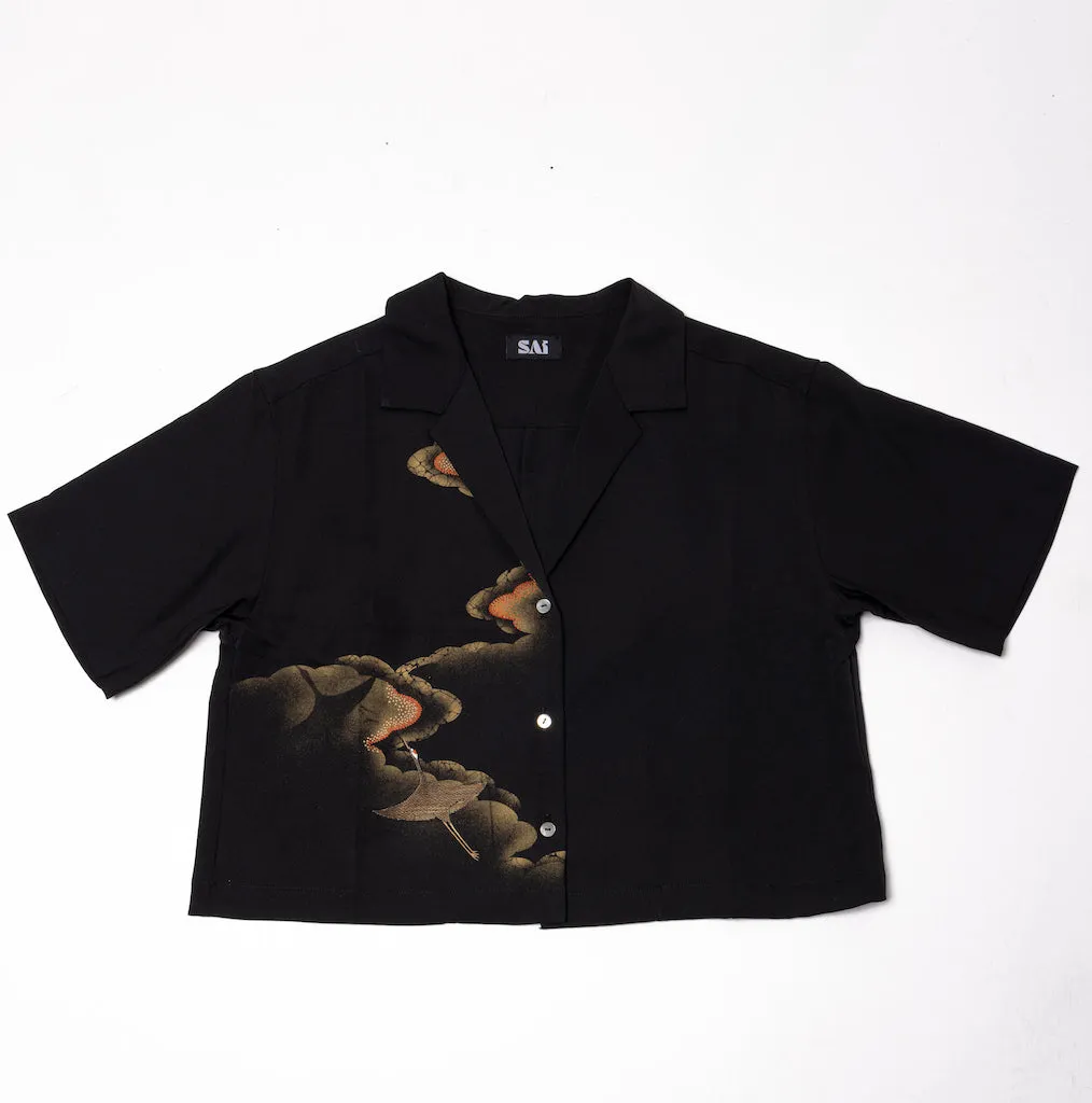 Black Crane Crop Shirt