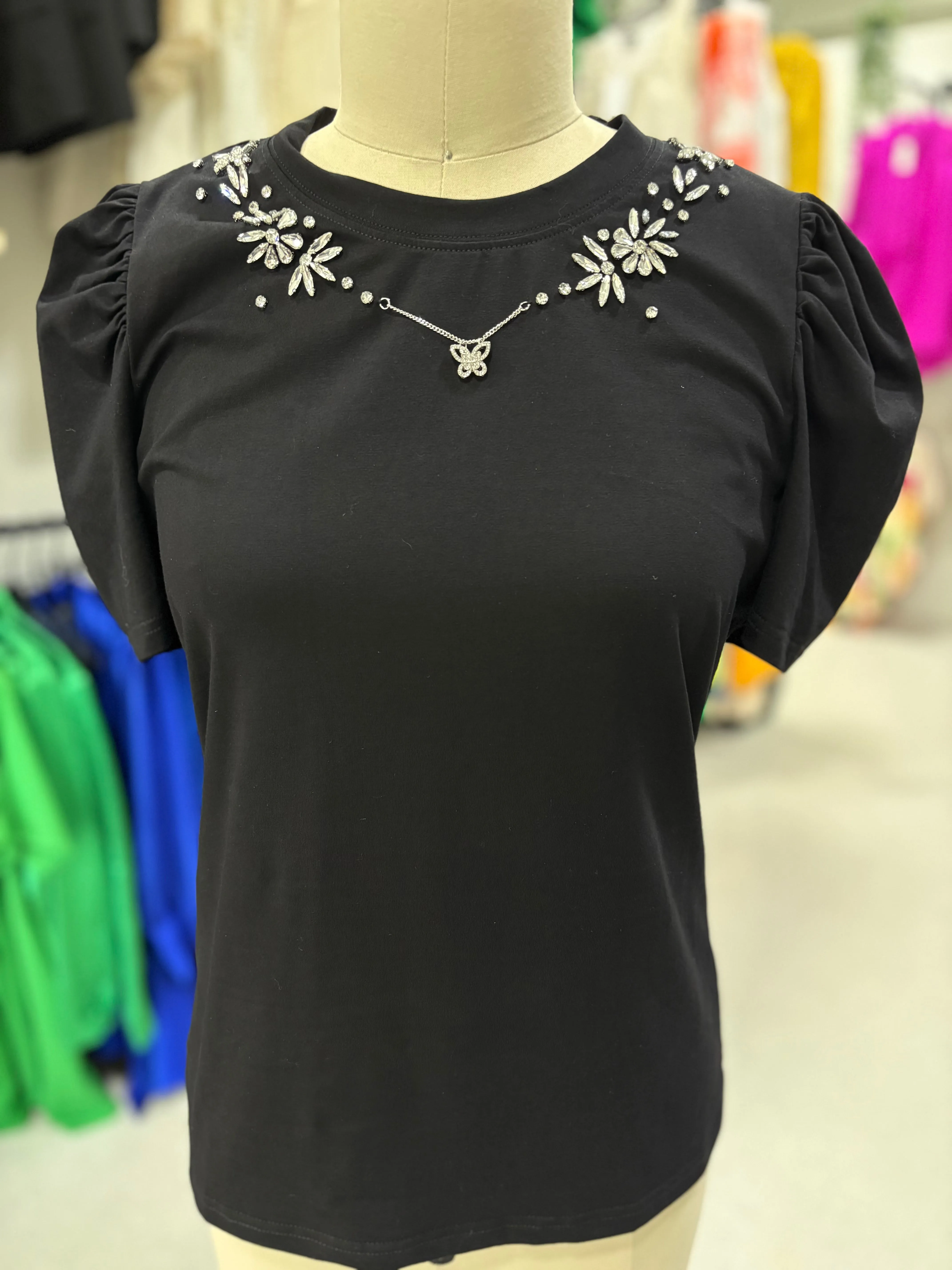 Black Rhinestones Top