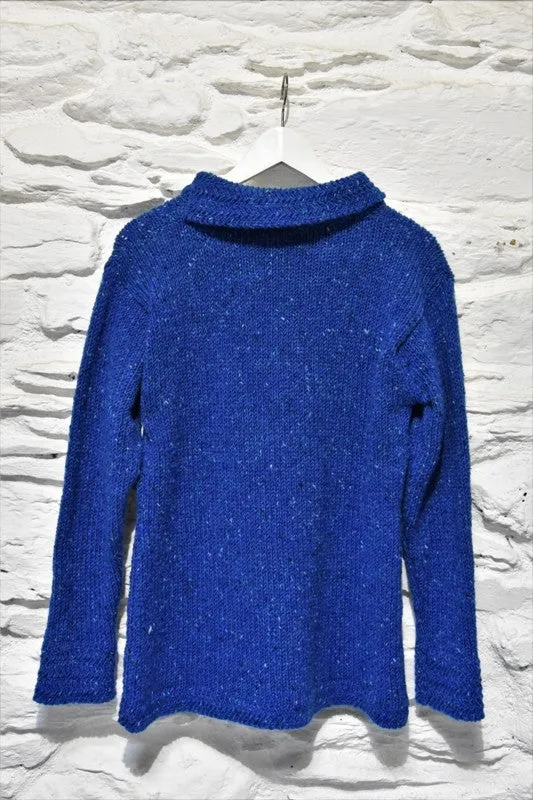 Boat neck and herringbone edges sweater - Bright Blue – Rossan Knitwear