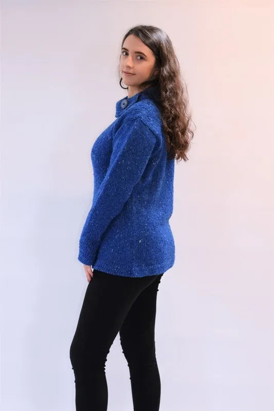 Boat neck and herringbone edges sweater - Bright Blue – Rossan Knitwear