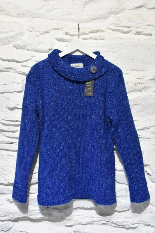 Boat neck and herringbone edges sweater - Bright Blue – Rossan Knitwear