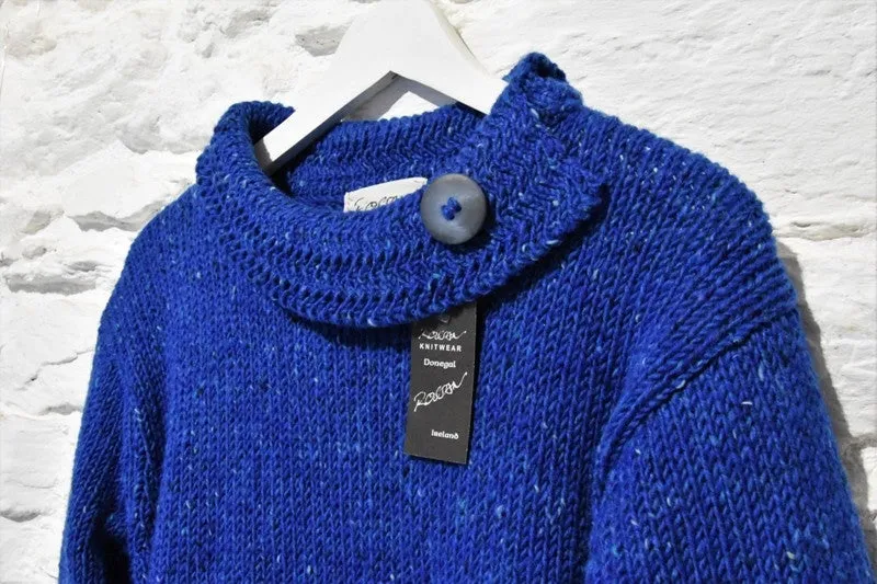 Boat neck and herringbone edges sweater - Bright Blue – Rossan Knitwear