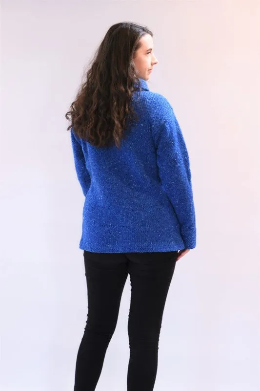 Boat neck and herringbone edges sweater - Bright Blue – Rossan Knitwear