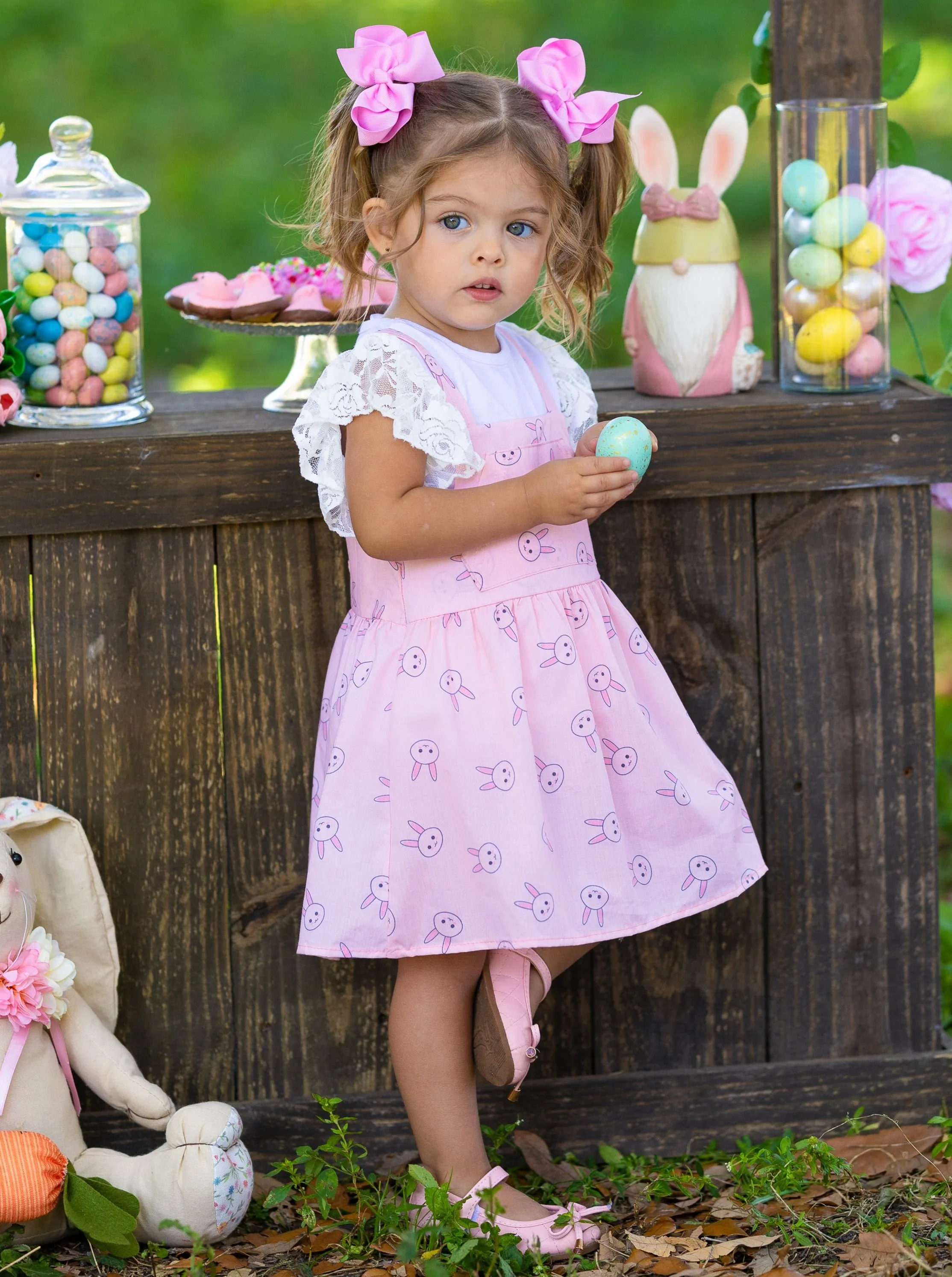 Bunny Hop Lace Overall Dress Set