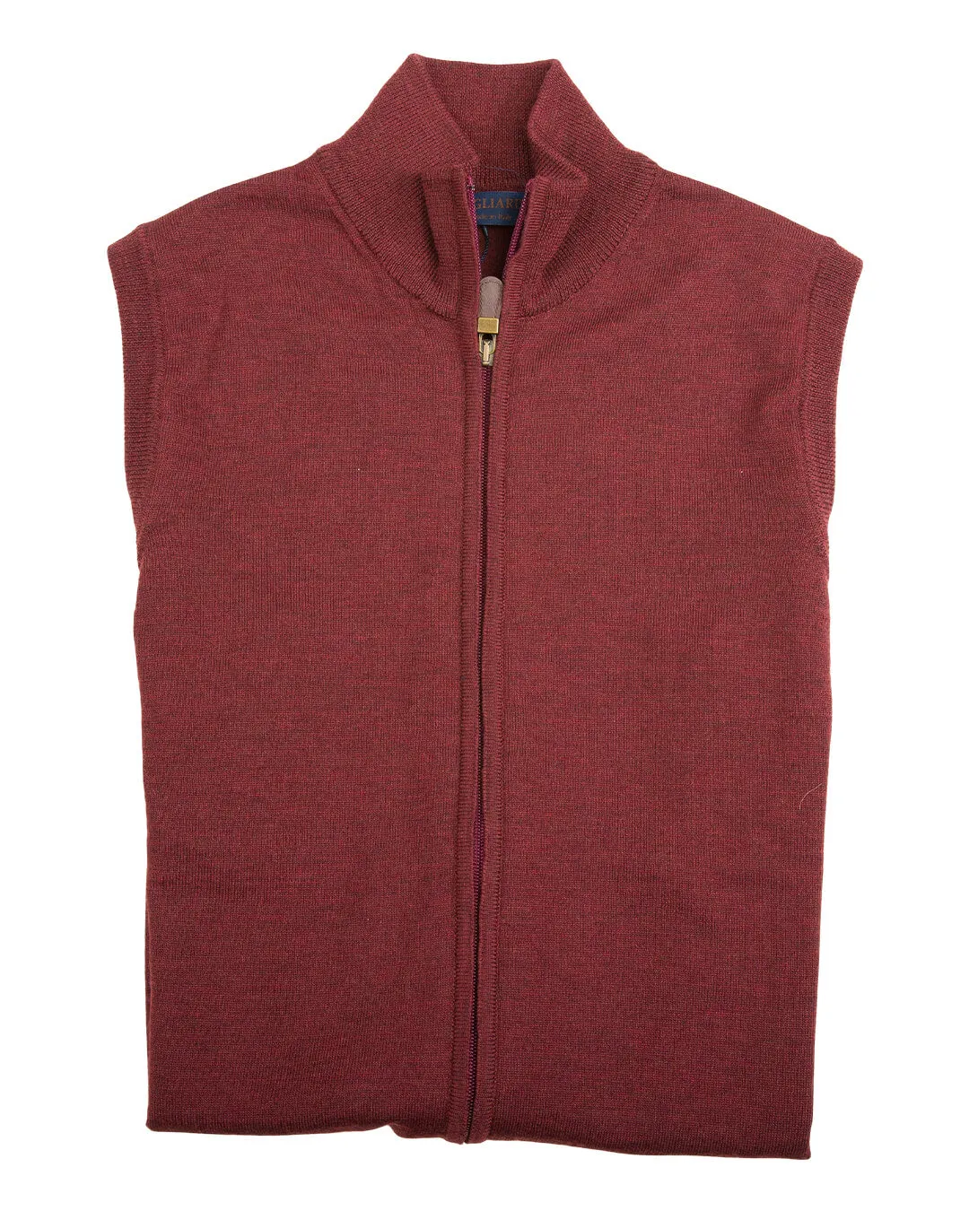 Burgundy Merino Wool Zip Waistcoat