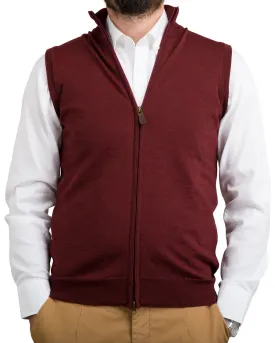 Burgundy Merino Wool Zip Waistcoat