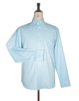 Button Down Shirt -  Sky Blue and White Herringbone Shirt