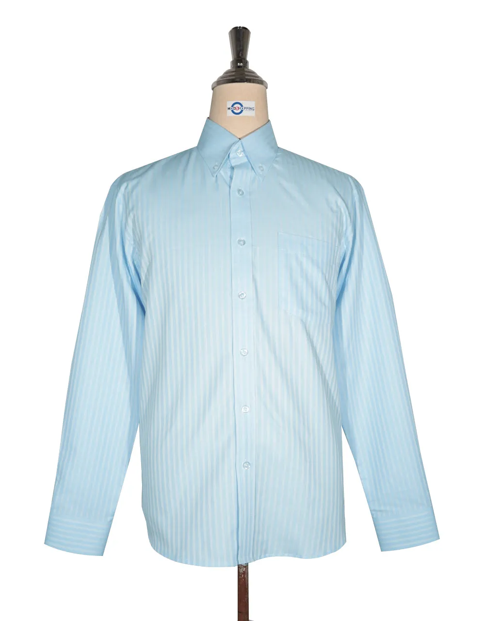 Button Down Shirt -  Sky Blue and White Herringbone Shirt