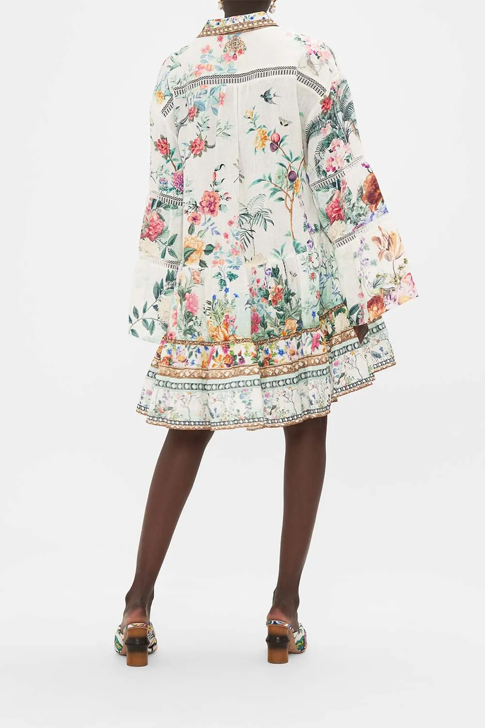 Camilla Tired Dress With Lace Trim At Yoke - Plumes And Parterres