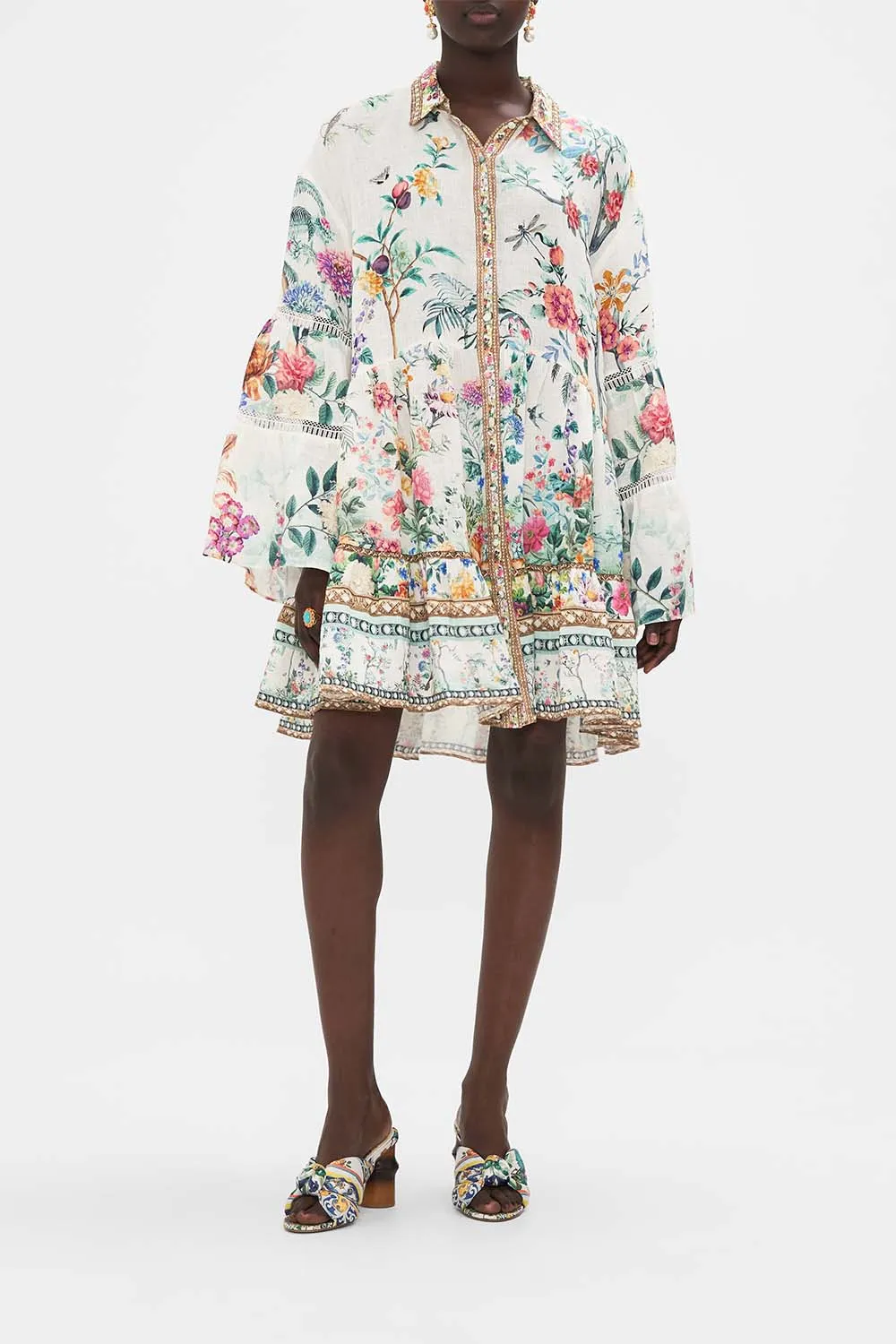 Camilla Tired Dress With Lace Trim At Yoke - Plumes And Parterres