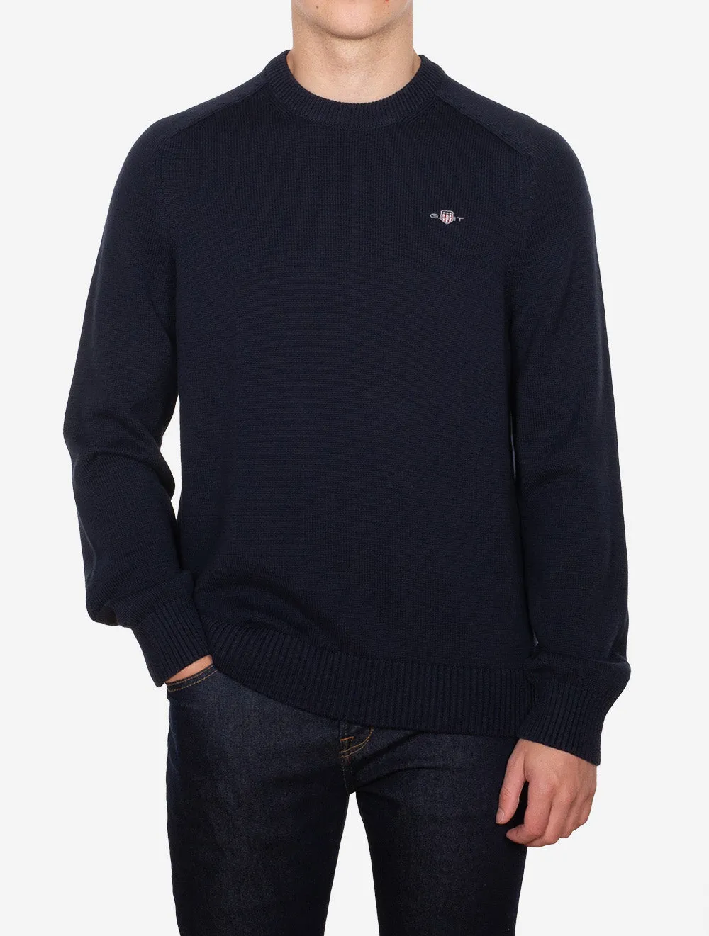 Casual Cotton Saddle Crew Neck Evening Blue