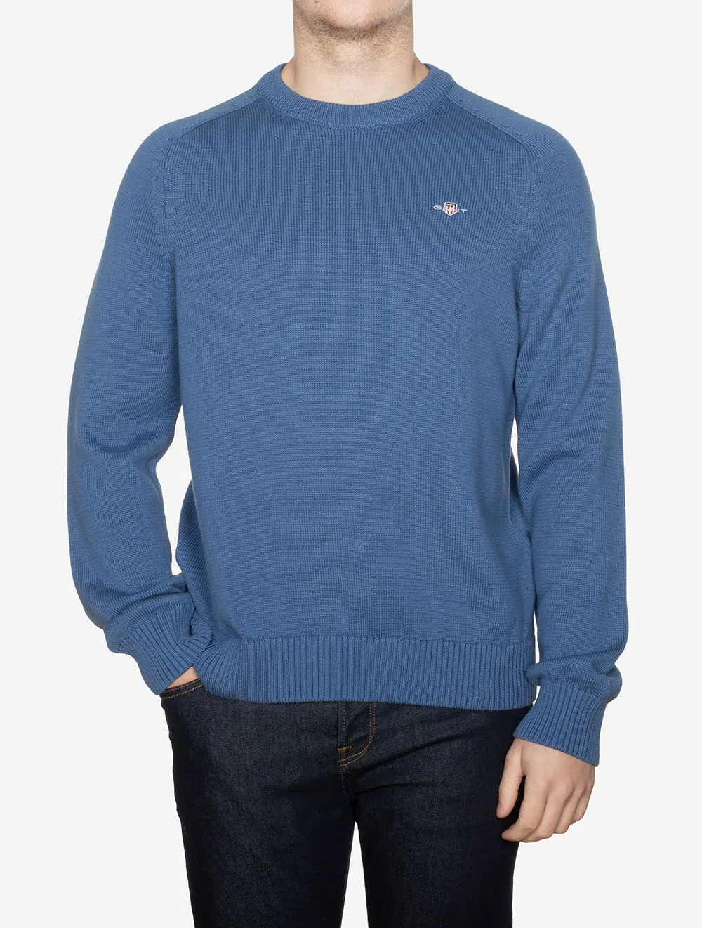 Casual Cotton Saddle Crew Neck Vintage Blue