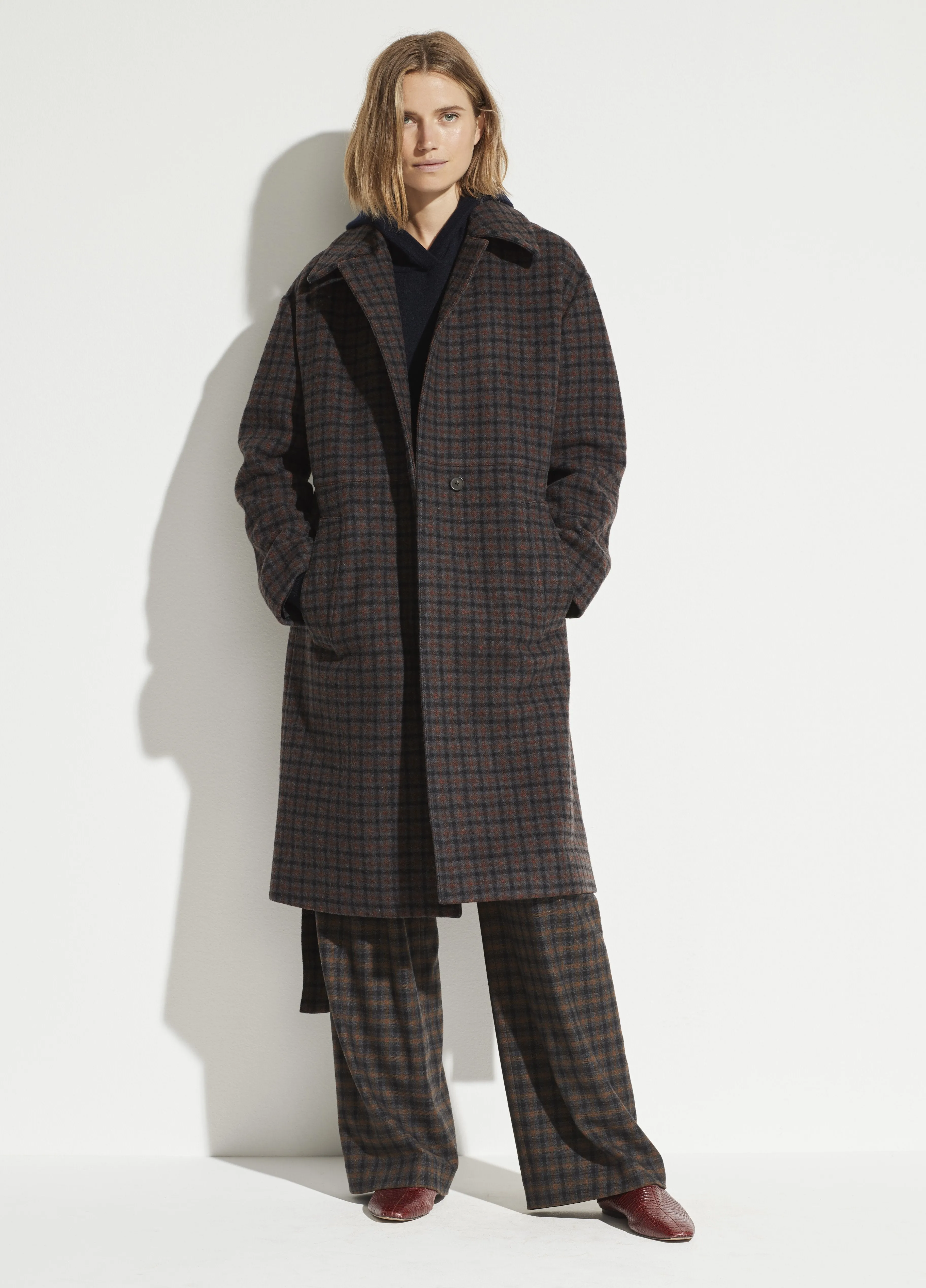 Check Plaid Wool Coat in Mahogany Plaid