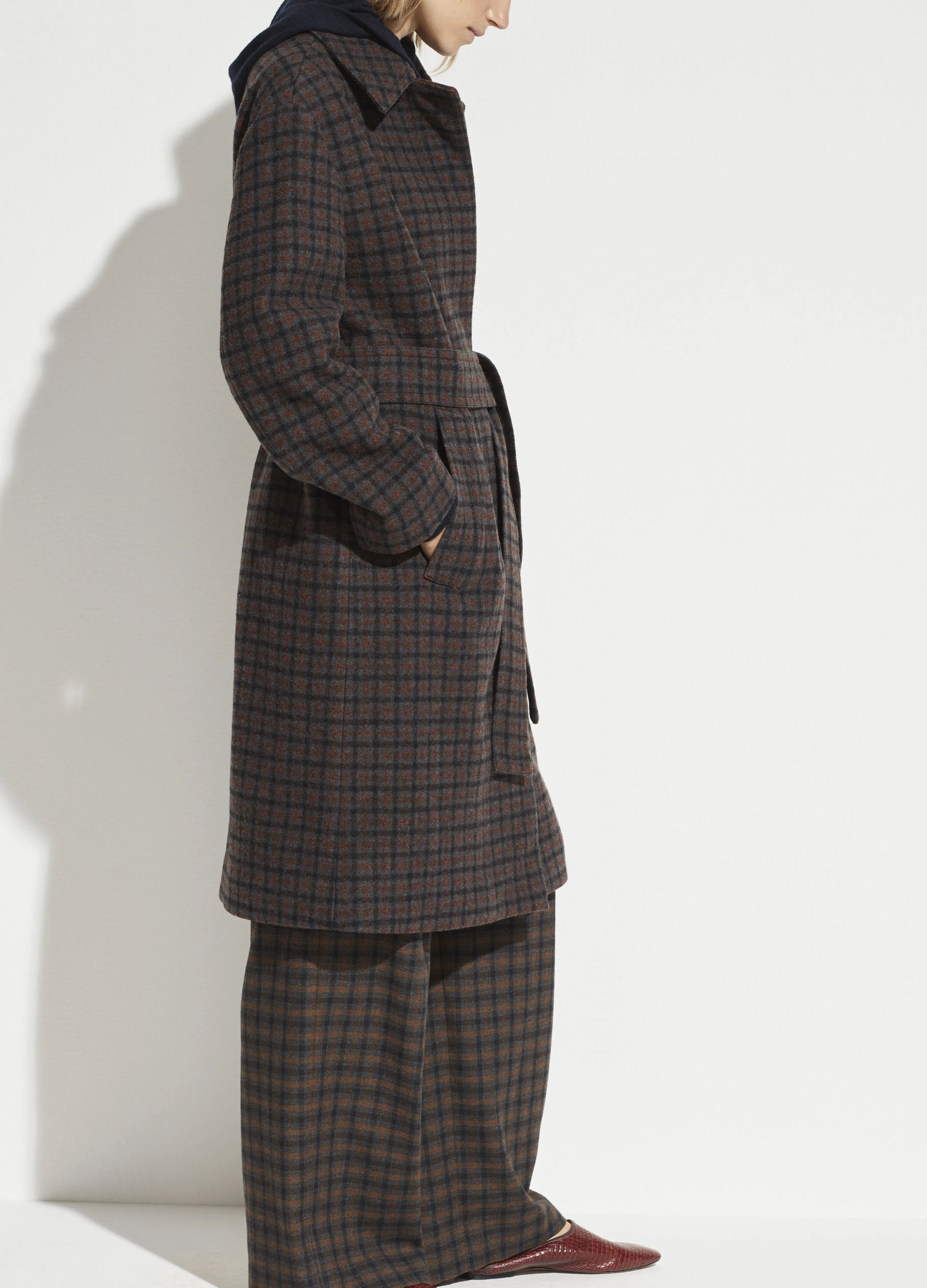 Check Plaid Wool Coat in Mahogany Plaid