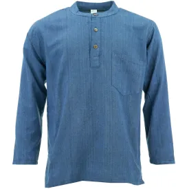 Cotton Grandad Collar Shirt - Navy Blue