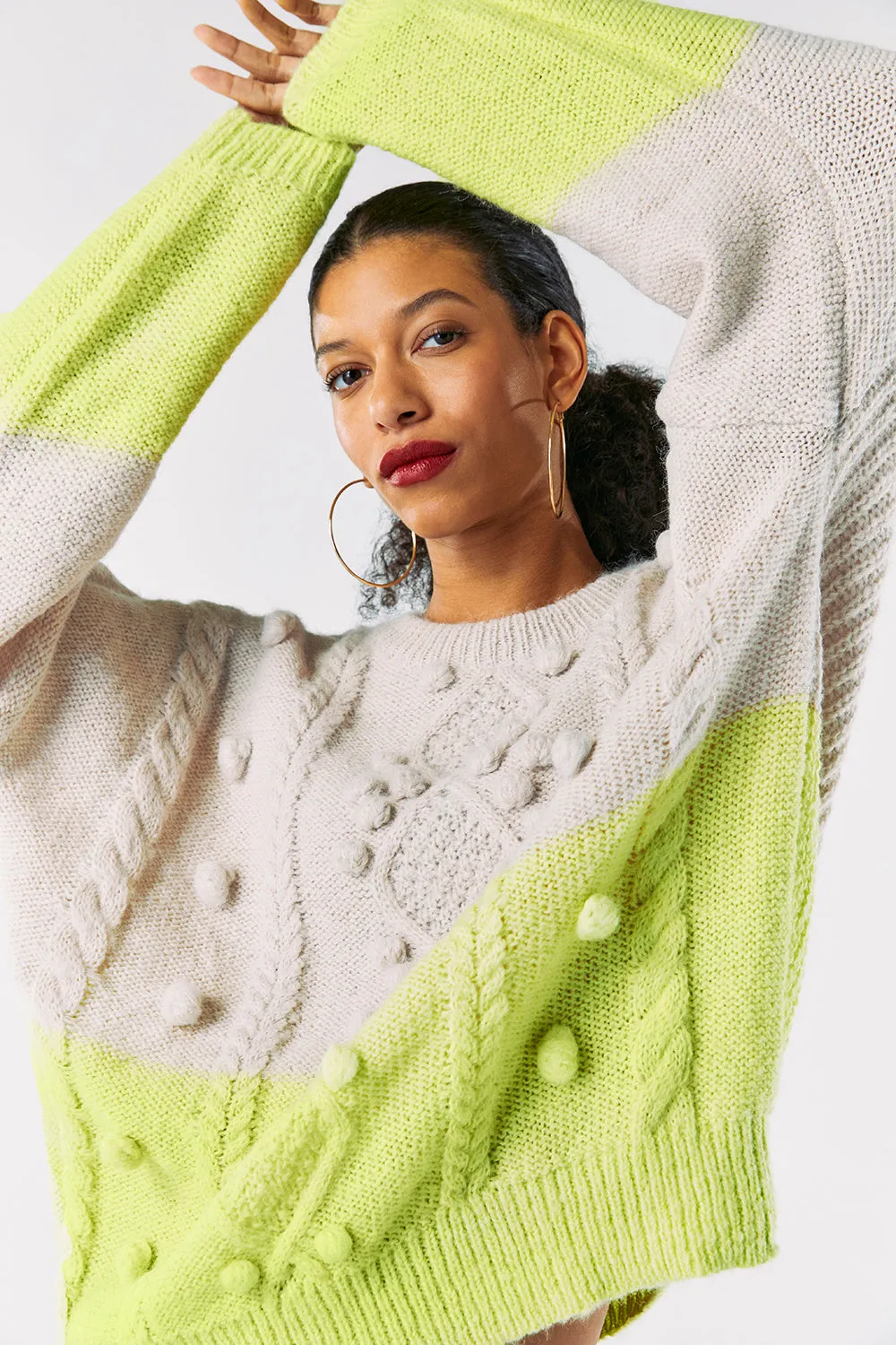 Cream with Neon Yellow Cable Knit Jumper