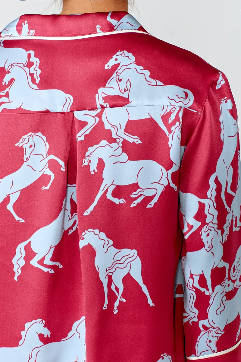 Dietrich Silk Pyjama Set - Camargue Red Horse Print