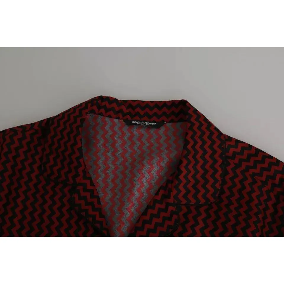 Dolce & Gabbana Black Red Zigzag Pattern Casual Shirt