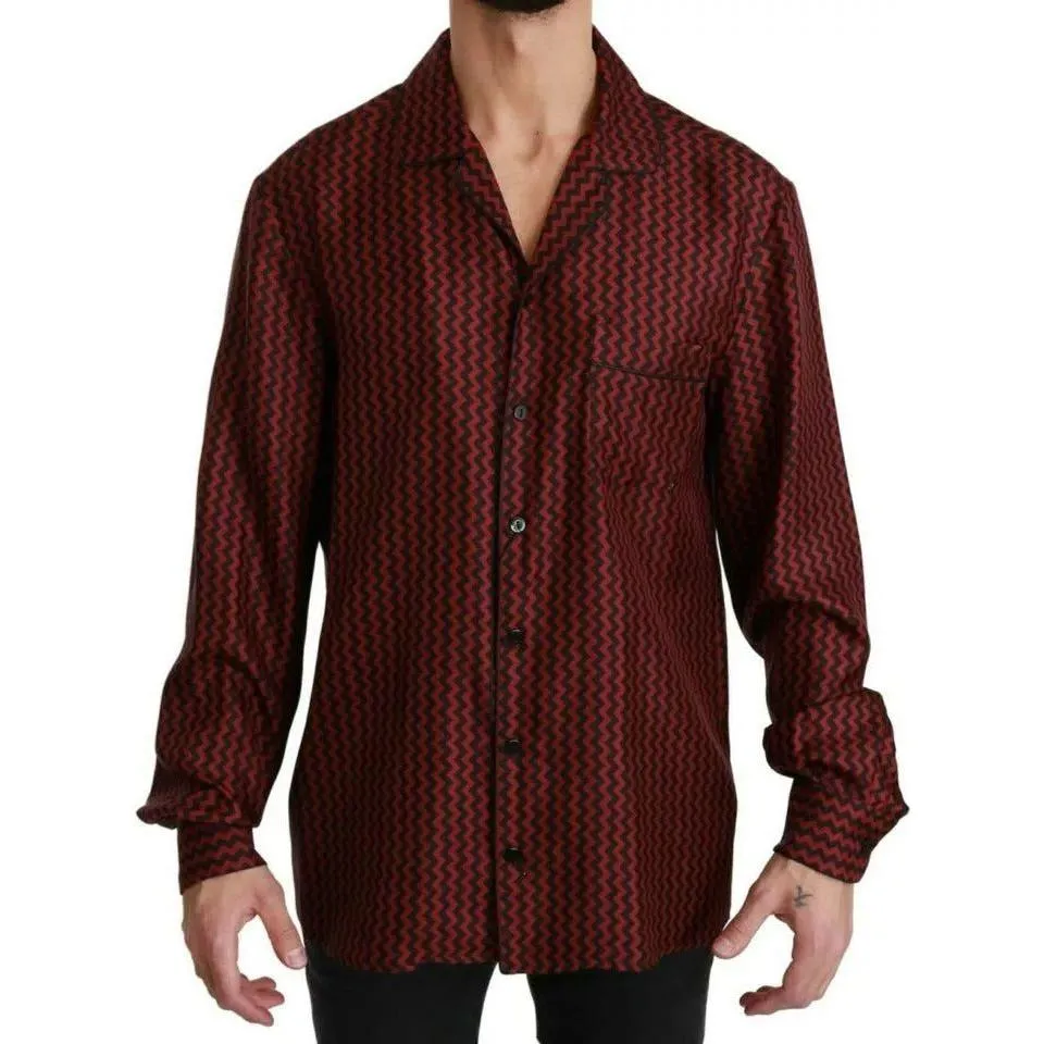 Dolce & Gabbana Black Red Zigzag Pattern Casual Shirt