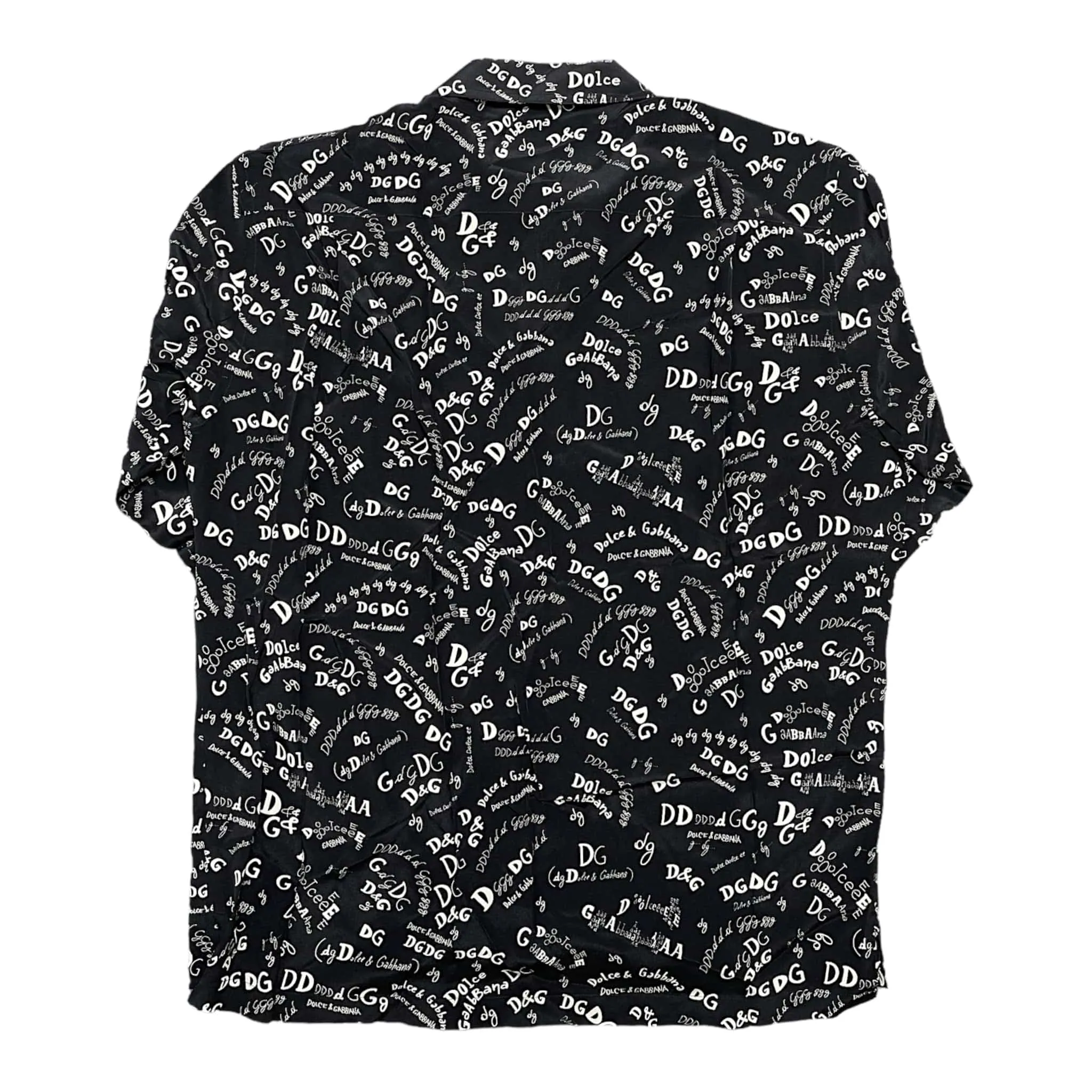 Dolce & Gabbana Logo Print Silk Button Up Shirt Black