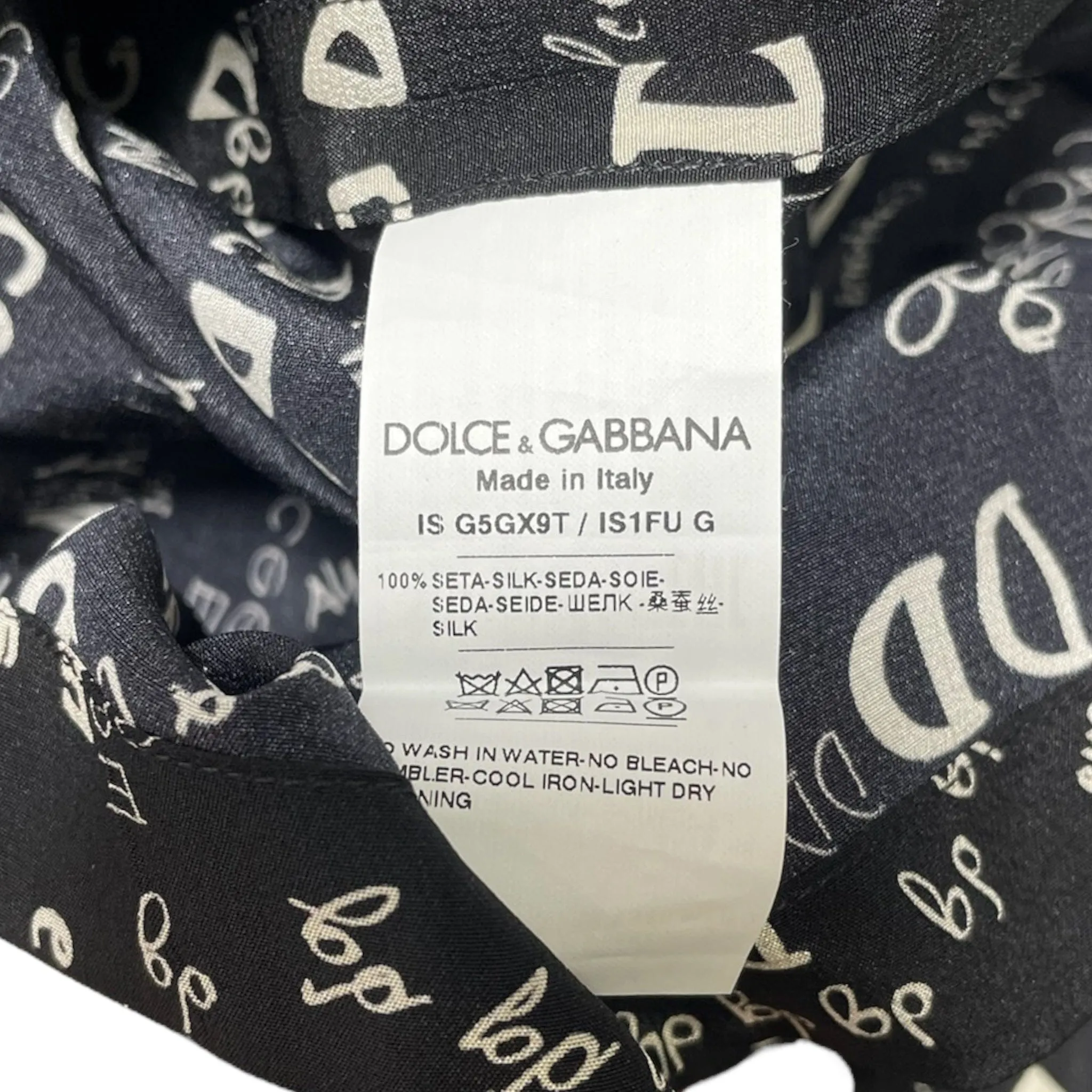 Dolce & Gabbana Logo Print Silk Button Up Shirt Black