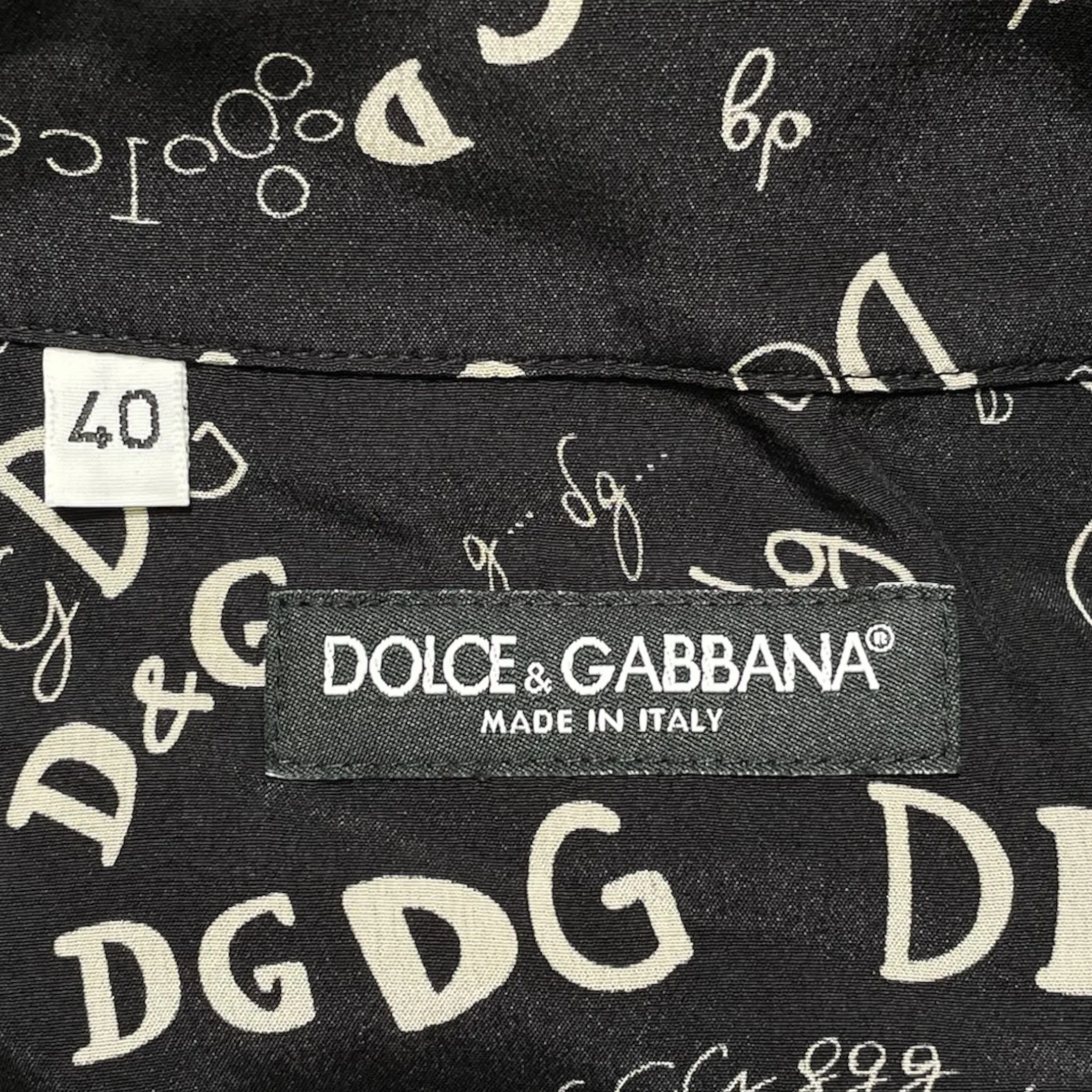 Dolce & Gabbana Logo Print Silk Button Up Shirt Black